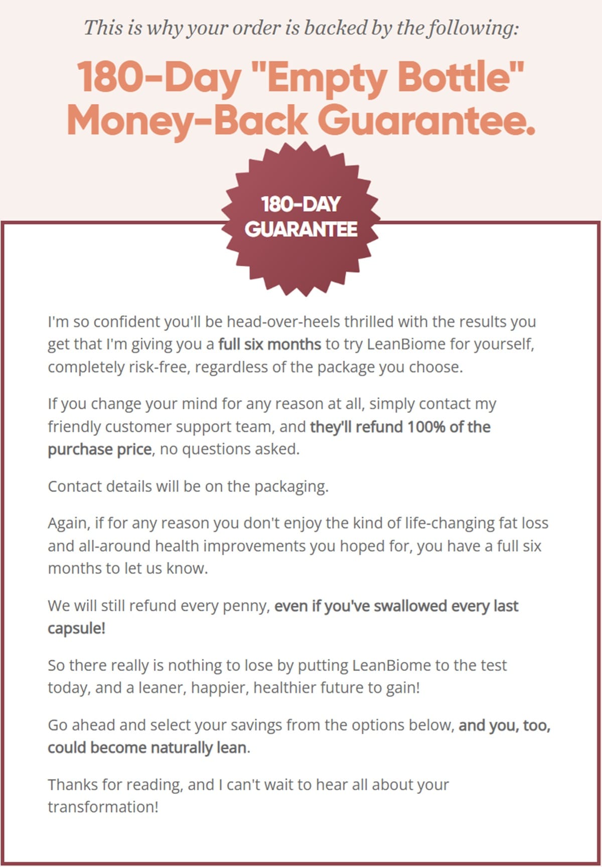 Leanbiome money-back Guarantee